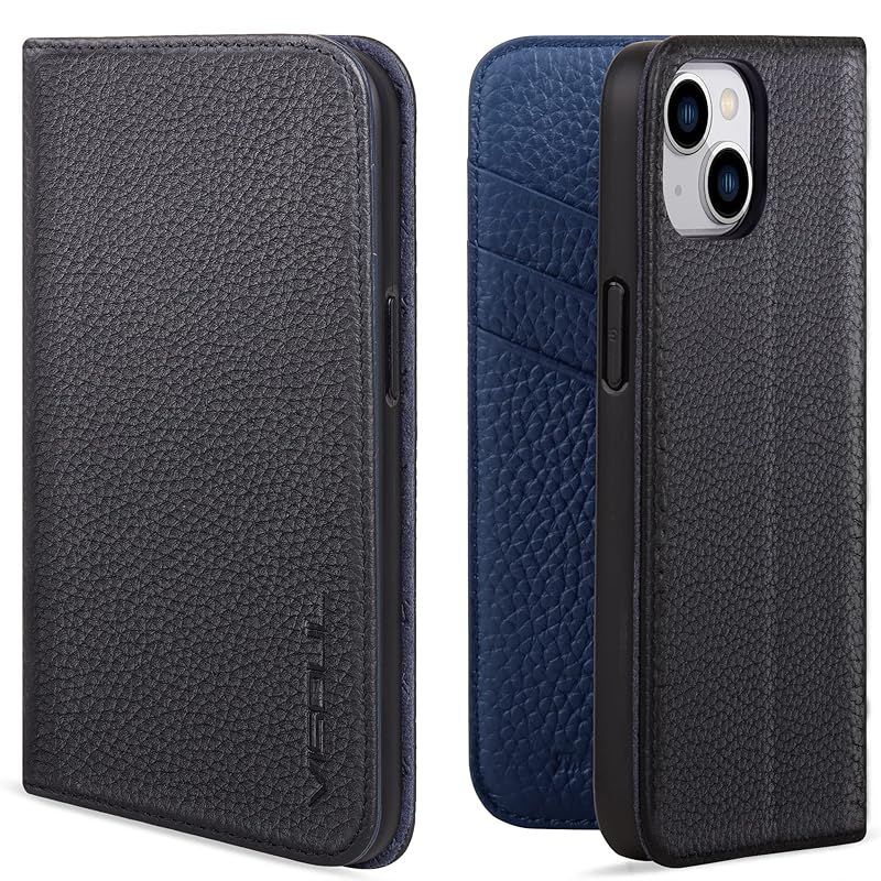 VISOUL iPhone 14 ケース 手帳型 本革 レザー 衝撃吸収TPU素材 全面保護 マグネット式 カード収納 多機能 アイフォン14 ケース 横置きスタンド機能付き手帳型ケース 2022年発売 アイホン14 対応 6.1イ