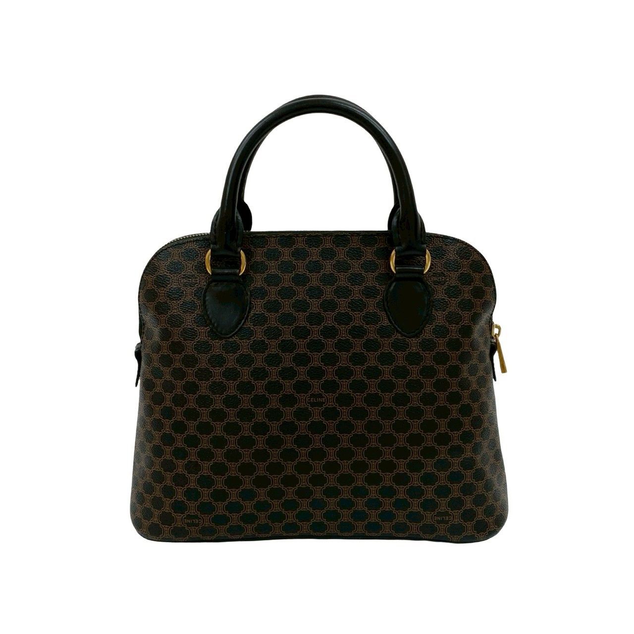 【人気｝セリーヌ トートバッグ ハンドバッグ マカダム柄 ブラック　レザー　金具 極 美品 CELINE セリーヌ ヴィンテージ マカダム ブラゾン