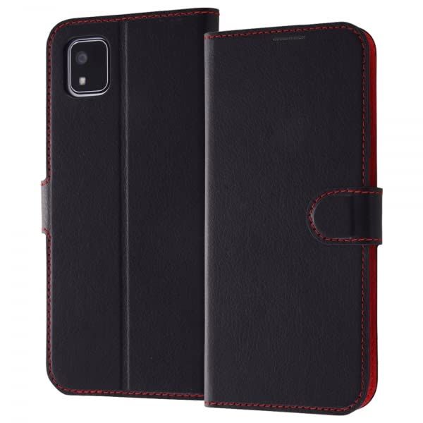 【新品・2営業日で発送】レイ・アウト かんたんスマホ3 耐衝撃 手帳 マグネット ルーペ付／ブラック／レッド(RT-KS3ELC9／BR)