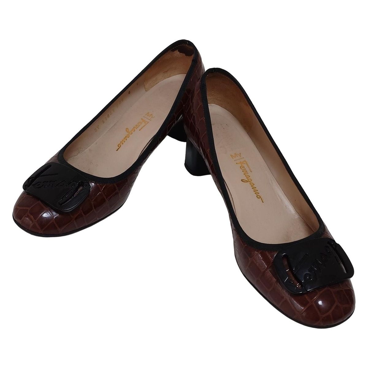 My Ferragamo マイ フェラガモ パンプス 8 C レディース - ブラウン×黒 型押し加工 レザー