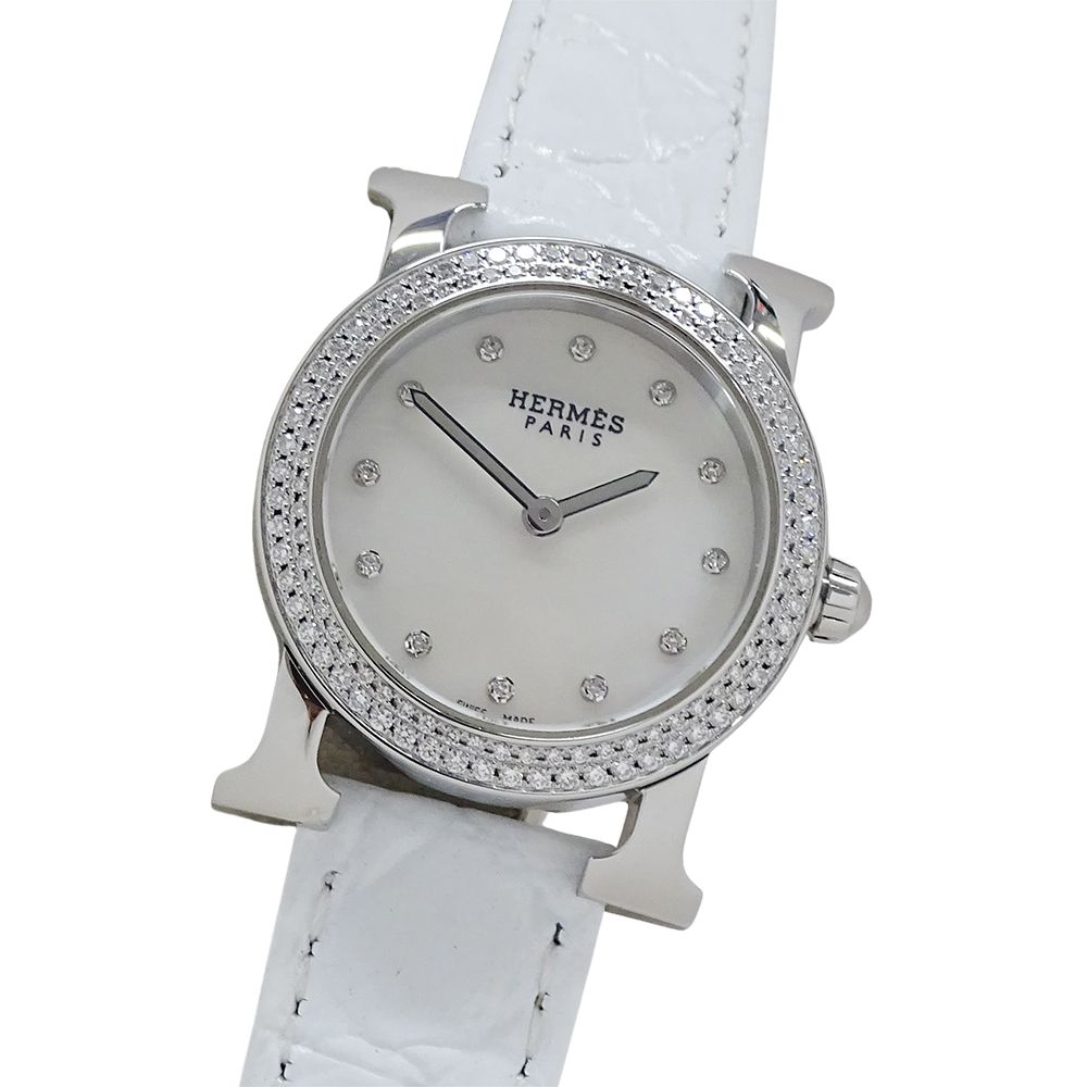 エルメス HERMES 時計 レディース ブランド Hウォッチ ロンド ダイヤモンド シェル クオーツ QZ ステンレス SS レザー HR1.230 ラウンド 磨き済み