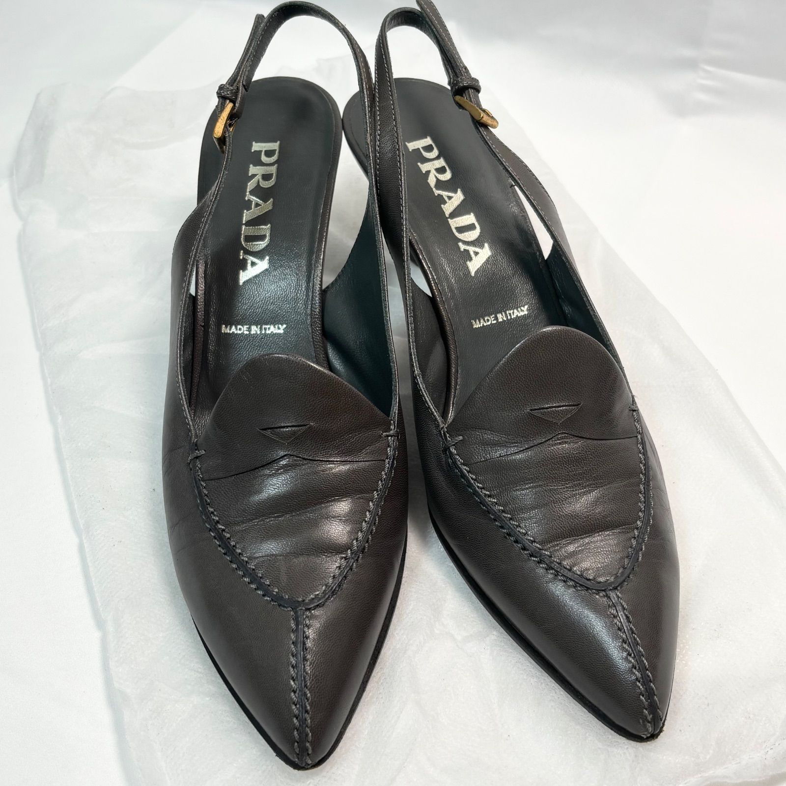 送料無料】PRADA/プラダ/パンプス/ヒール/スリングバック/グレー系/靴 