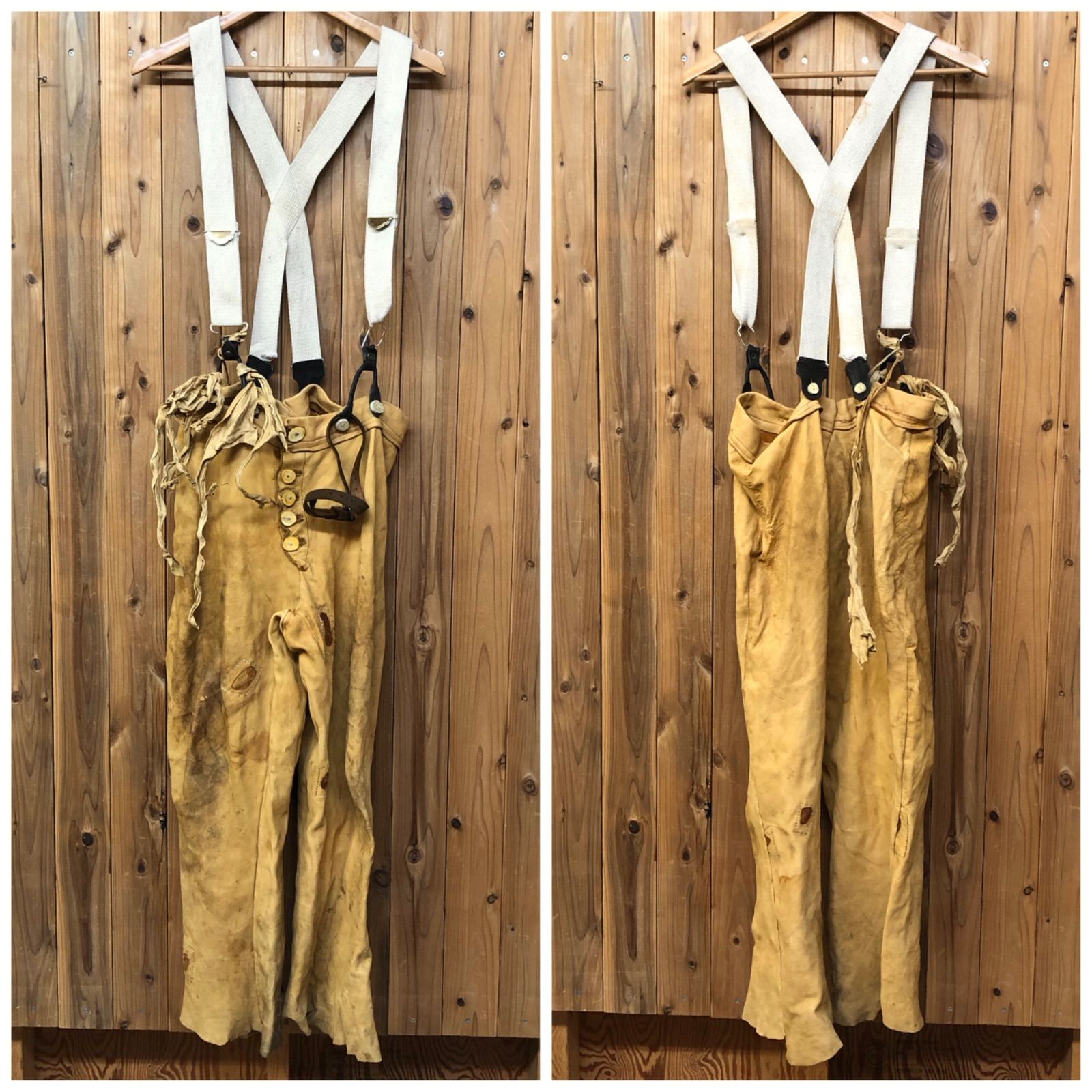 40〜50's レザーパンツ サロペット オーバーオール デッキパンツ ワークパンツ ヴィンテージ古着