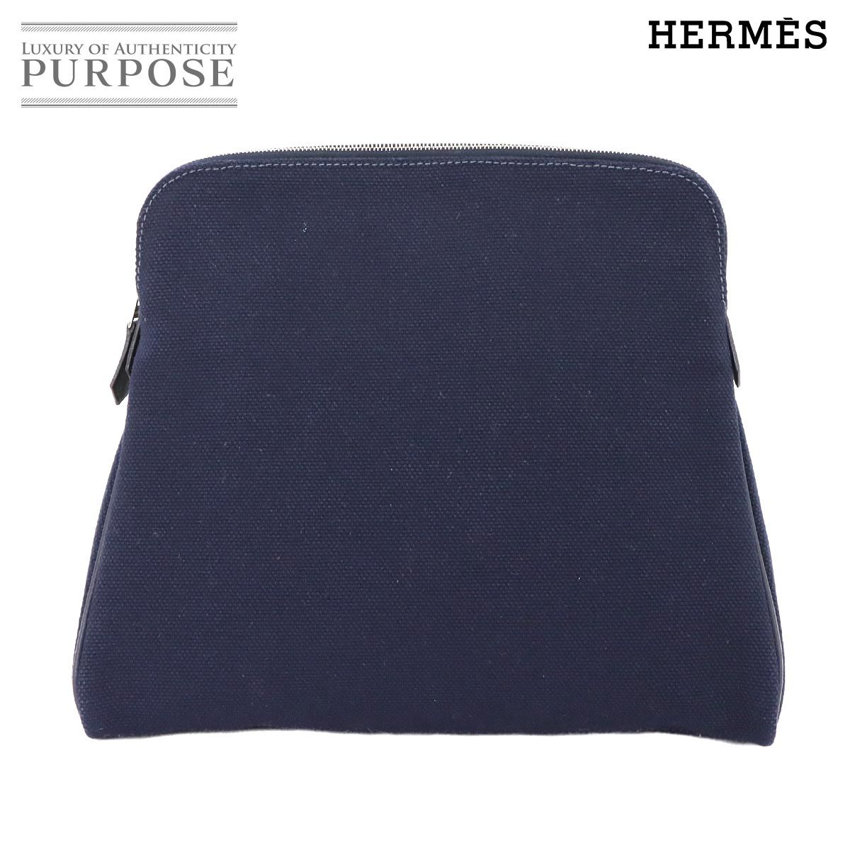 エルメス HERMES イーブー ポーチ キャンバス ネイビー □J刻印 シルバー 金具 Pouch 90282985