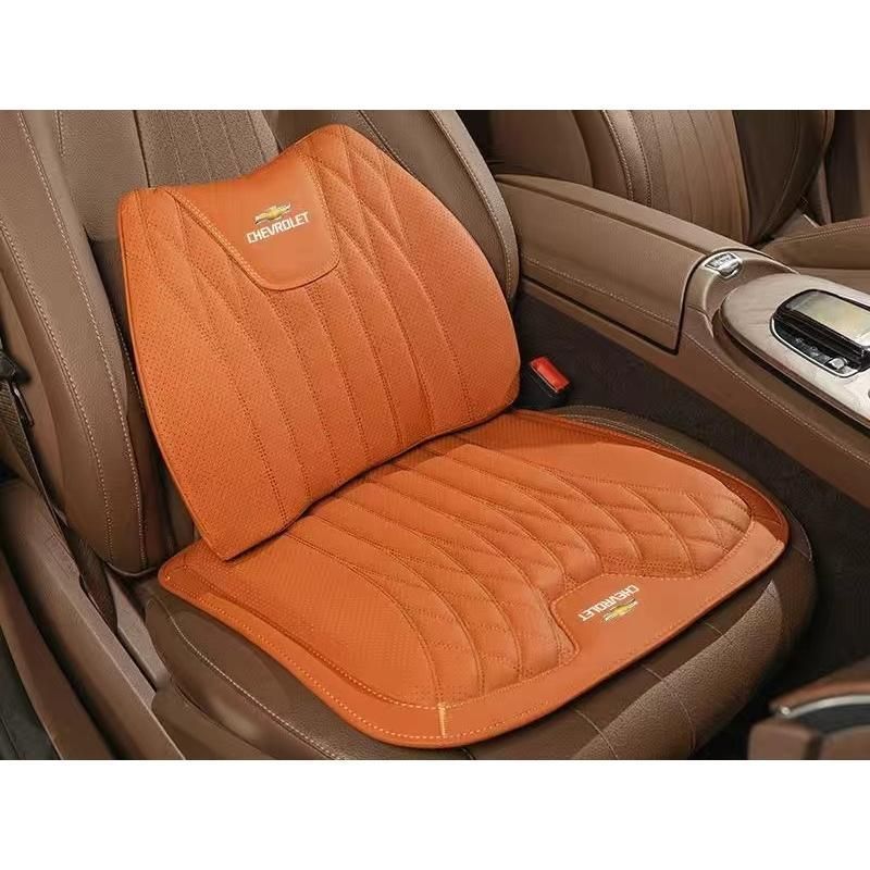 ◆シボレー CHEVROLET◆オレンジ◆シートクッション 車用 シートカバー ナッパ レザー 腰当て 滑り止め 弾性 座布団1点 腰クッション1点 aa