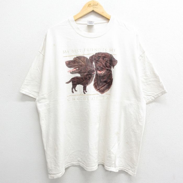 XL/古着 半袖 ビンテージ Tシャツ メンズ 00s 犬 ラブラドール 大きいサイズ コットン クルーネック 薄ベージュ カーキ 24mar29 中古