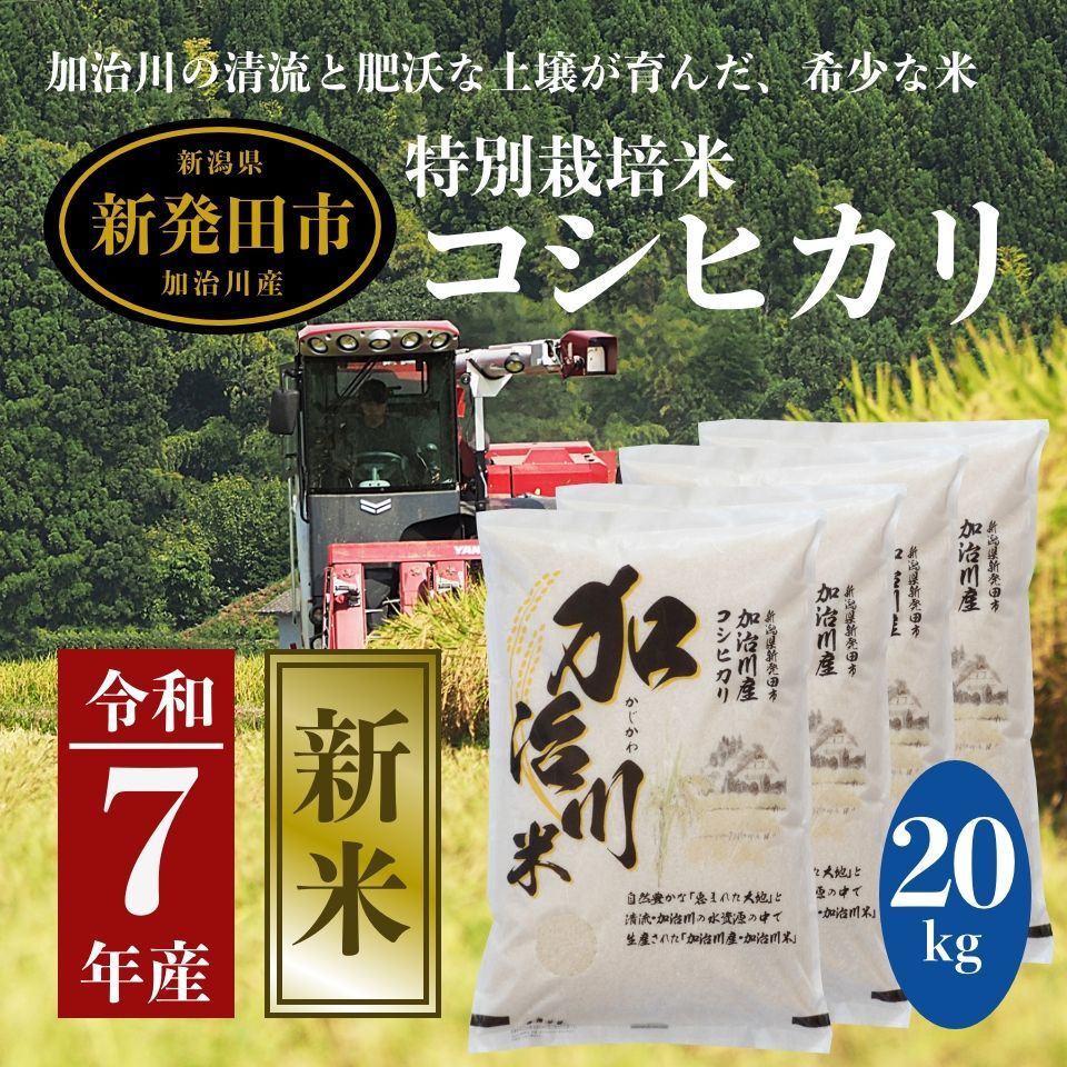 こだわりの特別栽培 新潟県産 コシヒカリ 超 新発田市加治川産 5kg×4袋 み