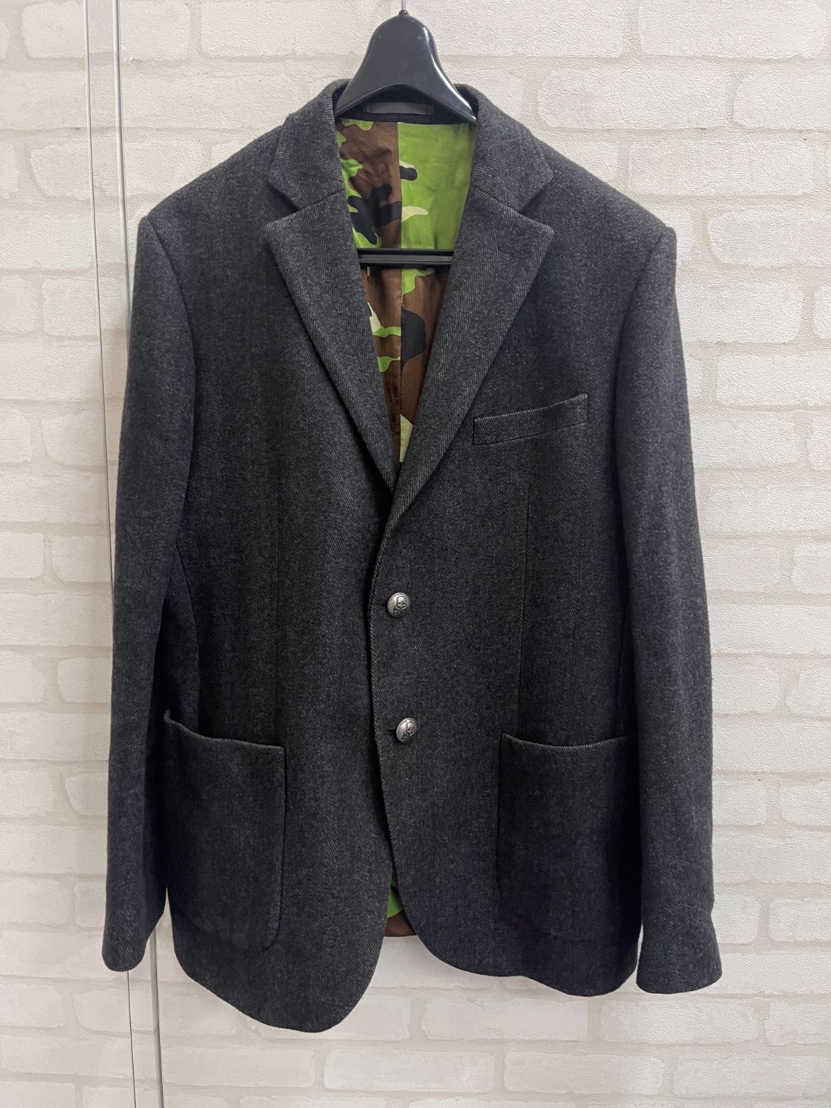 ハイドロゲン LUIGI BIANCHI ステンカラーコート カシミヤ混 黒 定価約