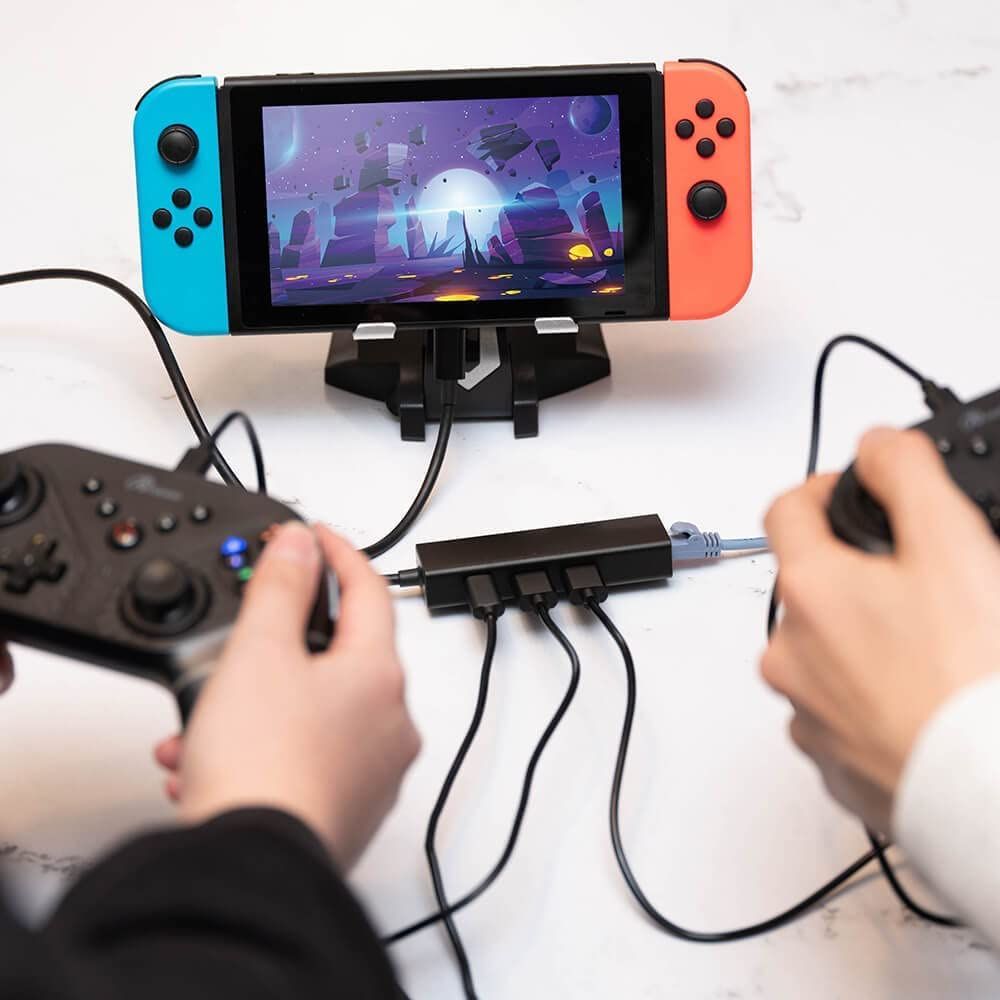 アンサー Switch用 有線LAN Wポート チャージ 有線LAN接続 プレイしながら充電できる USBハブ機能搭載 有線コントローラ接続 Switch Lite対応 PD対応給電用ポート搭載 AR_KOOLFOOD_TN