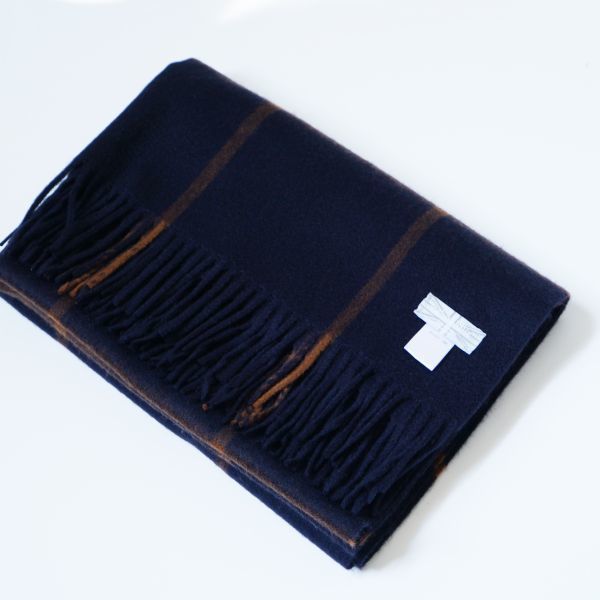極美品　Joshua Ellis カシミヤ大判ストール　ウィンドウペン　ネイビー 極美品 Joshua Ellis カシミヤ大判ストール ウィンドウペン ネイビー