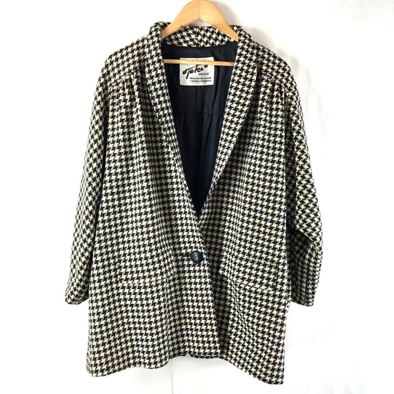 タケオニシダ TAKEO NISHIDA MODE コート 千鳥柄 ポケット 白 黒