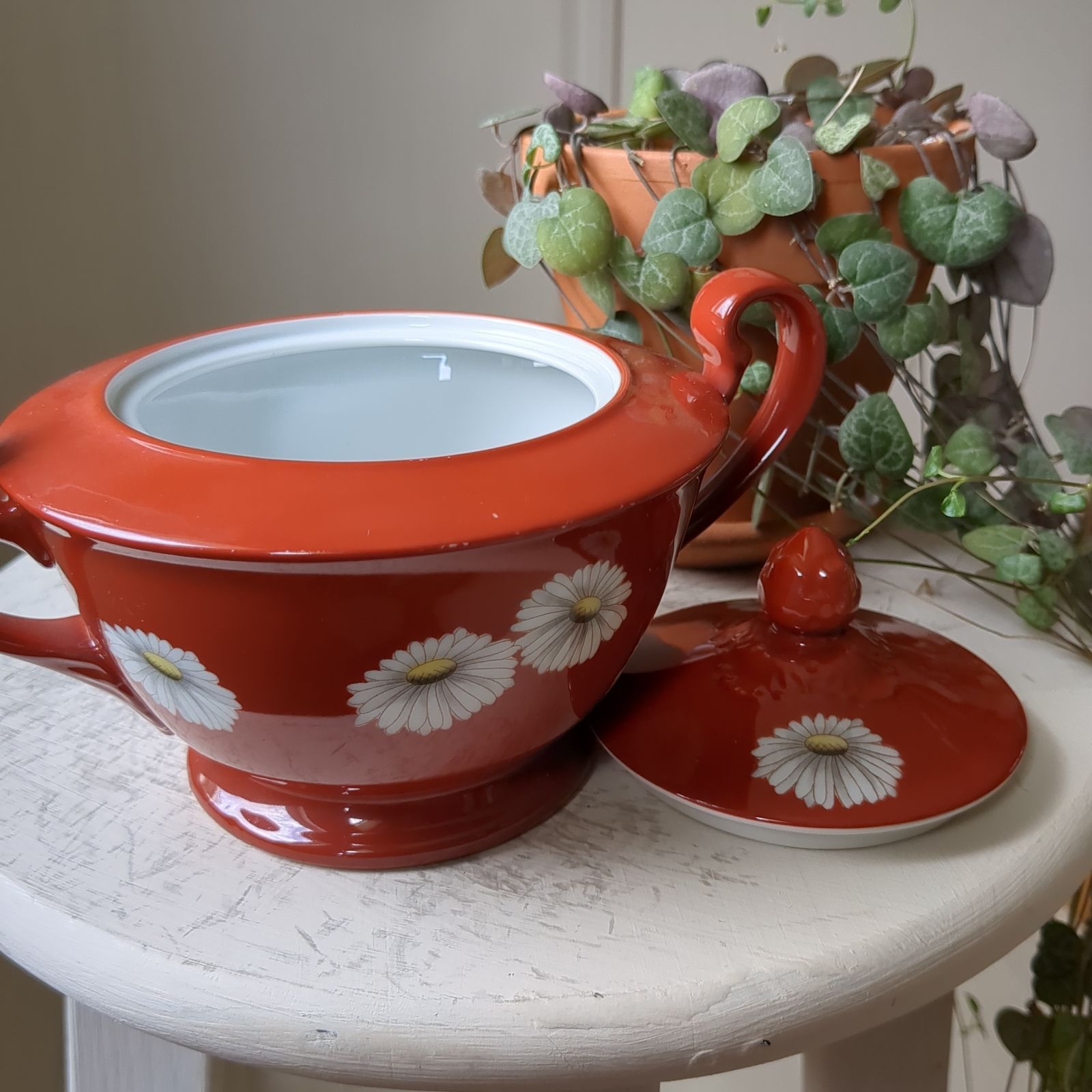 オールドノリタケ　朱地　白菊　マルキ印　ポット2点＆クリーマー　朱赤　希少品 美品□ ノリタケ □ 朱地 白菊 シュガーポット /マルキ印 日本