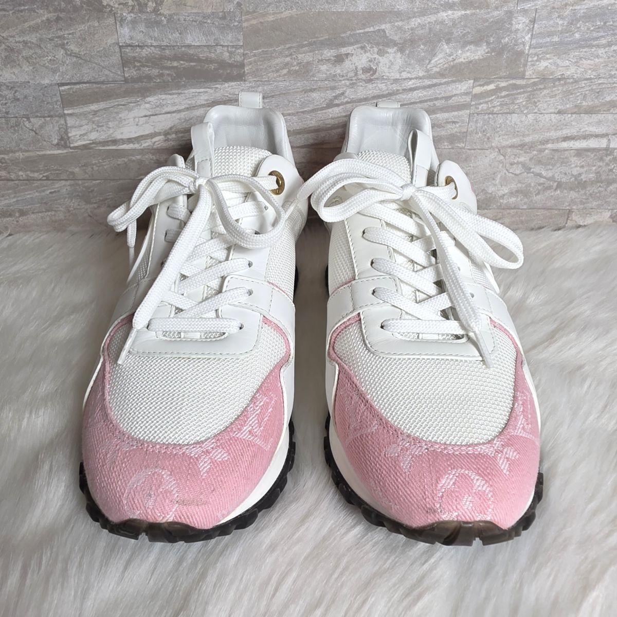 LOUIS VUITTON ルイヴィトン 厚底 ローカットスニーカー ランアウェイライン スニーカー レディース レザー モノグラムデニム ピンク 24㎝