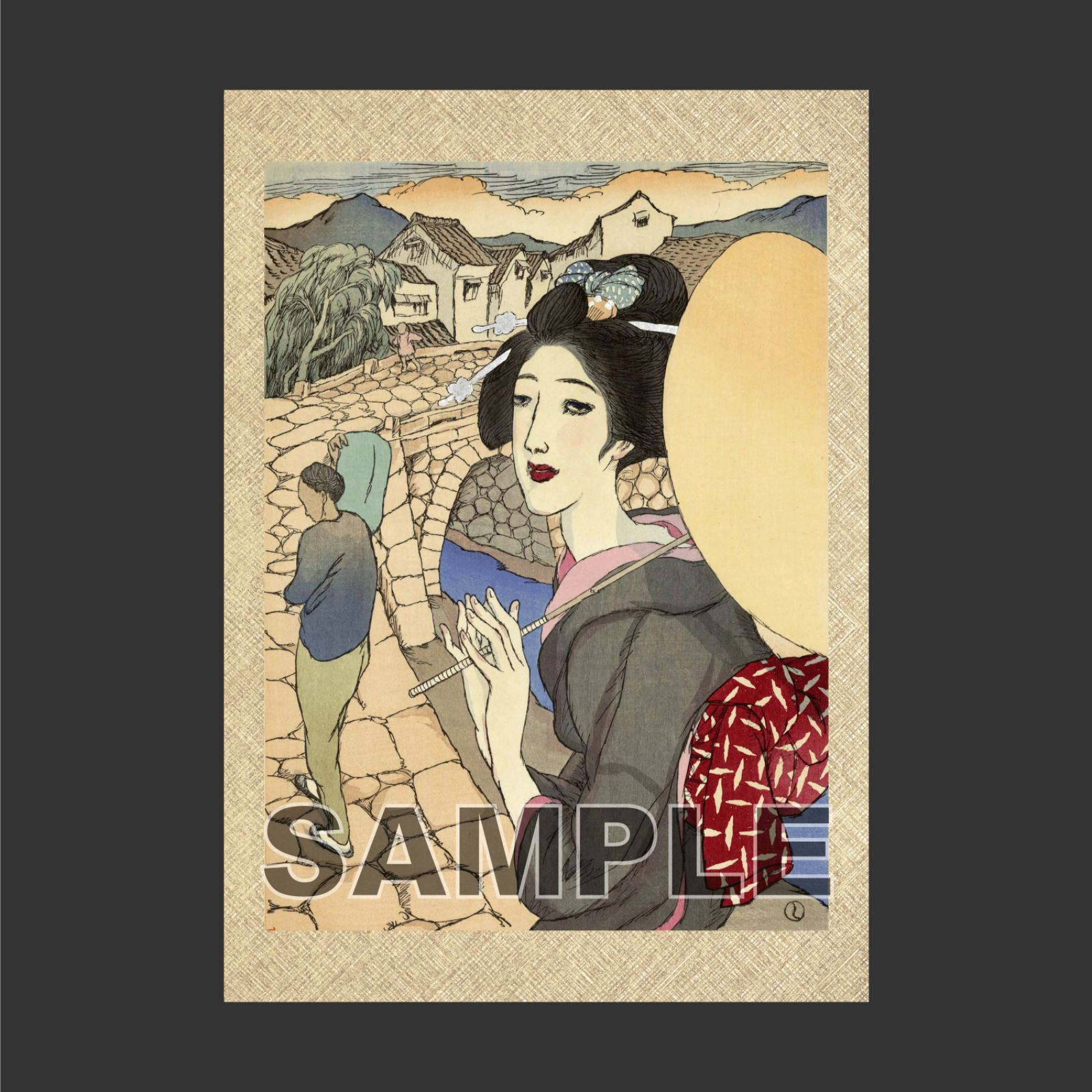 想念館美品 竹久夢二「長崎六景より眼鏡橋」木版画 加藤版画研究所