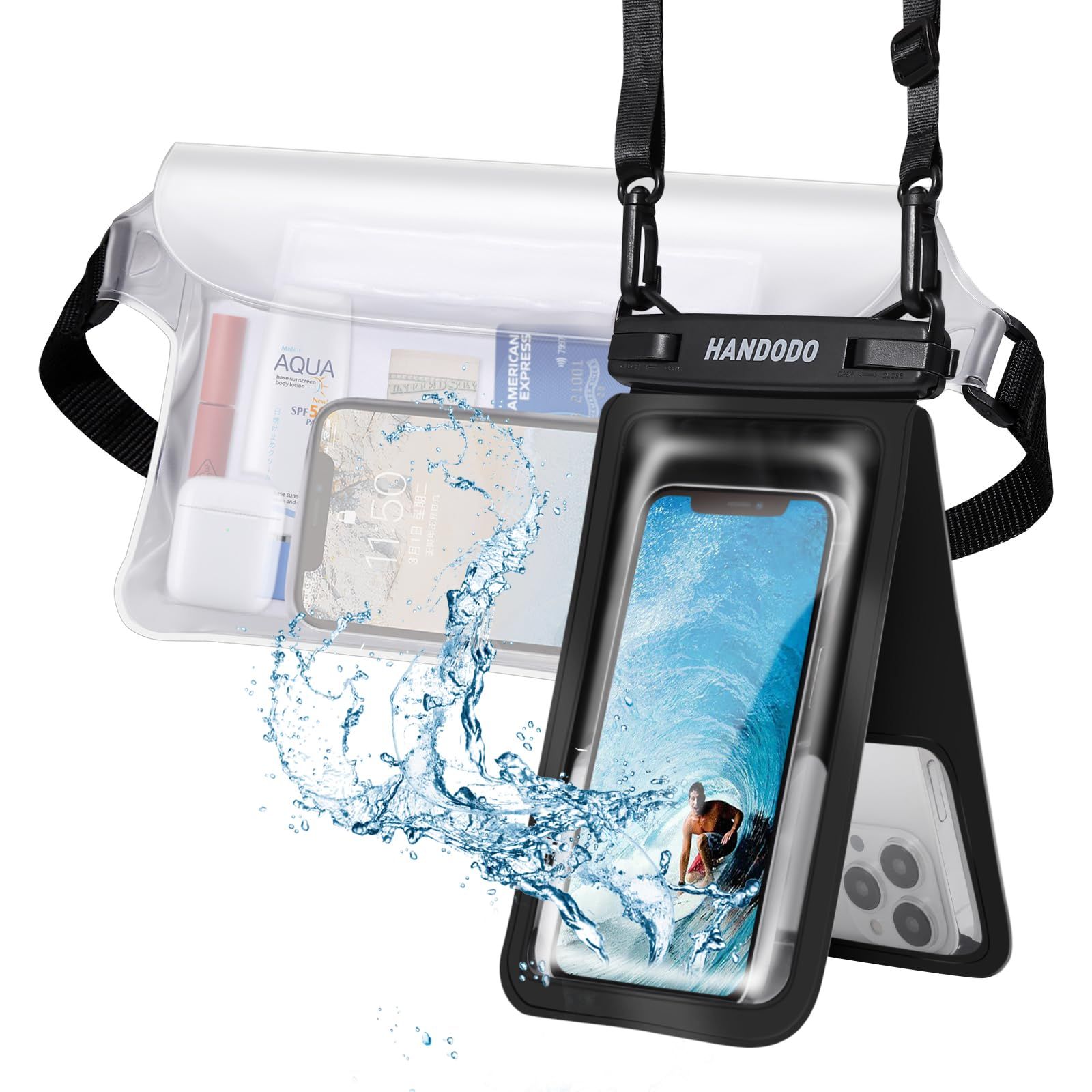 【人気商品】Handodo 2個セット 防水ケース IPX8認定 携帯用ドライバッグ ダブルパック設計 お風呂 温泉 潜水 雨 海などに 完全防水 6.7インチスマホ適用 防水ポーチ 防水ウエストポーチ添付 財