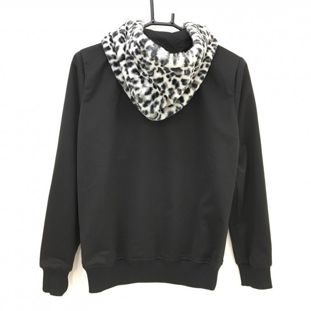 超 ダンスウィズドラゴン ジップパーカー 黒×グレー フードレオパード柄 ファー レディース 2 M ゴルフウェア Dance With Dragon