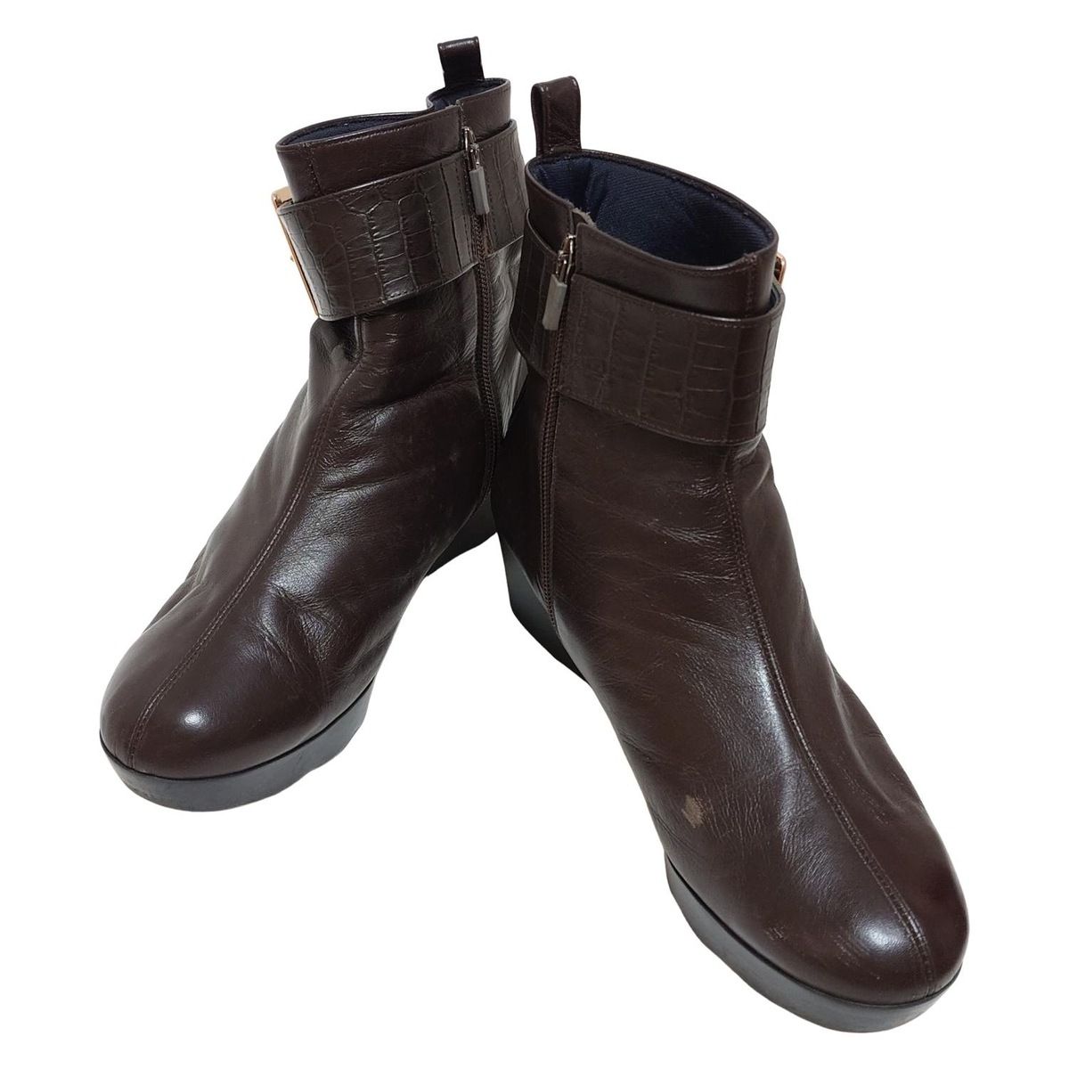 Hills Avenue 自由が丘 ヒルズ アベニュー ショートブーツ 24.5 レディース - ダークブラウン 型押し加工 レザー