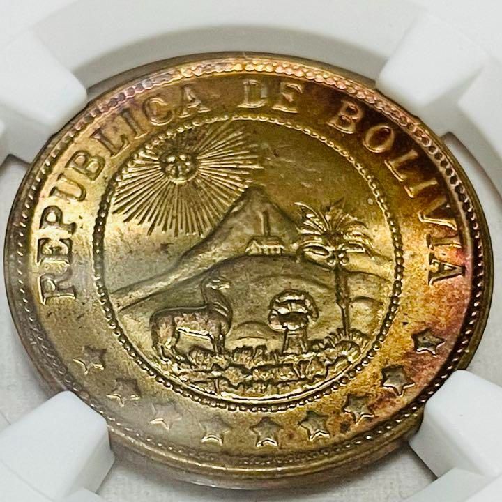 送料0円】 希少 日本初 1942 ボリビア 50CEVTAV S 銅貨NGC MS64 旧貨幣 ...