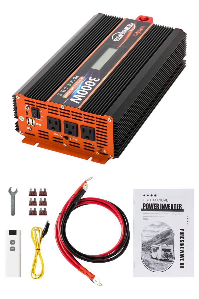 正弦波 インバーター 定格3000W 最大6000W DC12V 直流 ⇔AC100V 交流 変換 LEDパネル コンセント2口 USBポート2口 Type-c 30W 2219