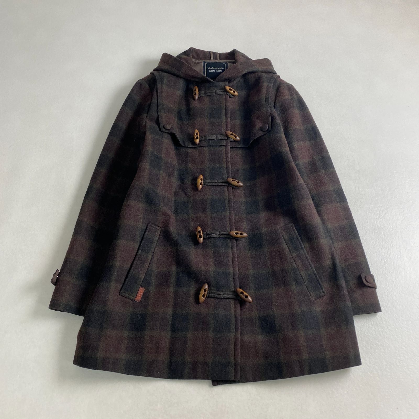 Mademoiselle NONNON ダッフルコート ウール チェック柄 マドモアゼルノンノン