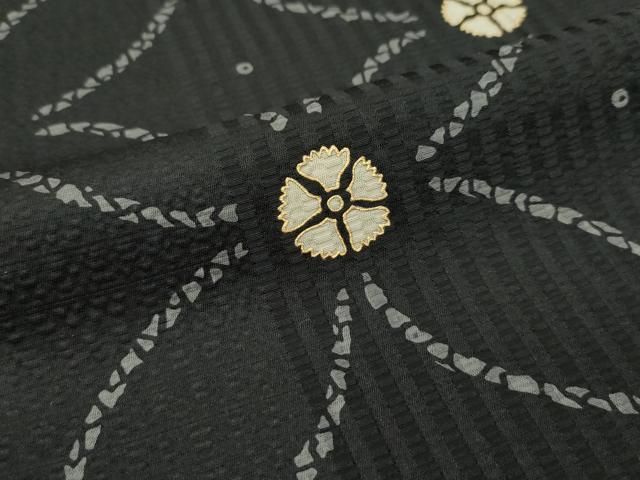 平和屋本店□極上 キモノデザイナー 斉藤上太郎 小紋 七宝花文 黒地  