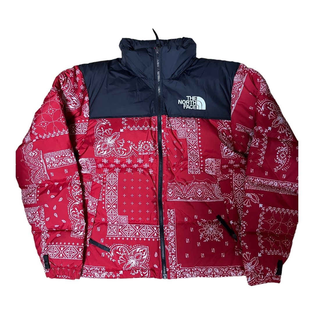 韓国 THE NORTHFACE ホワイトレーベル NOVELTY NUPTSE DOWN JACKET ヌプシ 海外限定 日本未入荷 新品  ブラック× レッド(ペイズリー柄) M