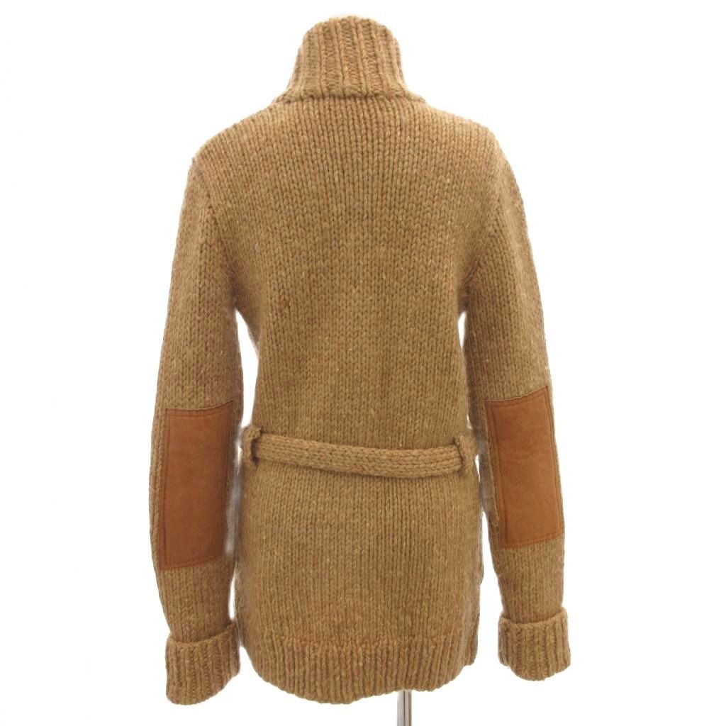 ラルフローレン RALPH LAUREN ニット ダッフルコート ウール M ベージュ エルボーパッチ トグルボタン ベルト付き ハイネック |FF GY14