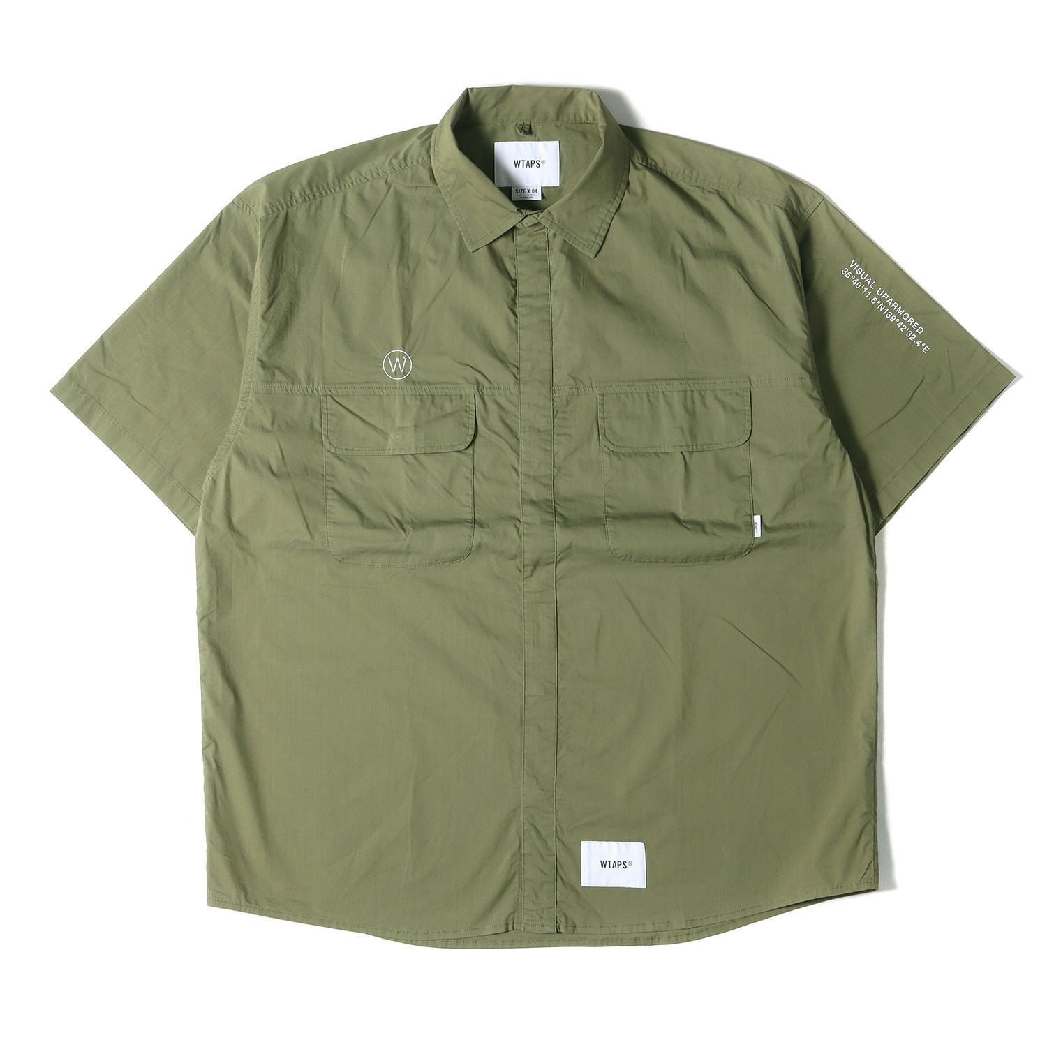 WTAPS ダブルタップス シャツ サイズ:XL 23SS GPSロゴ刺繍 スナップボタン 半袖シャツ LADDER / SS / CTPL. BROADCLOTH. COOLMAX オリーブドラブ トップス カジュアルシャツ【メンズ】