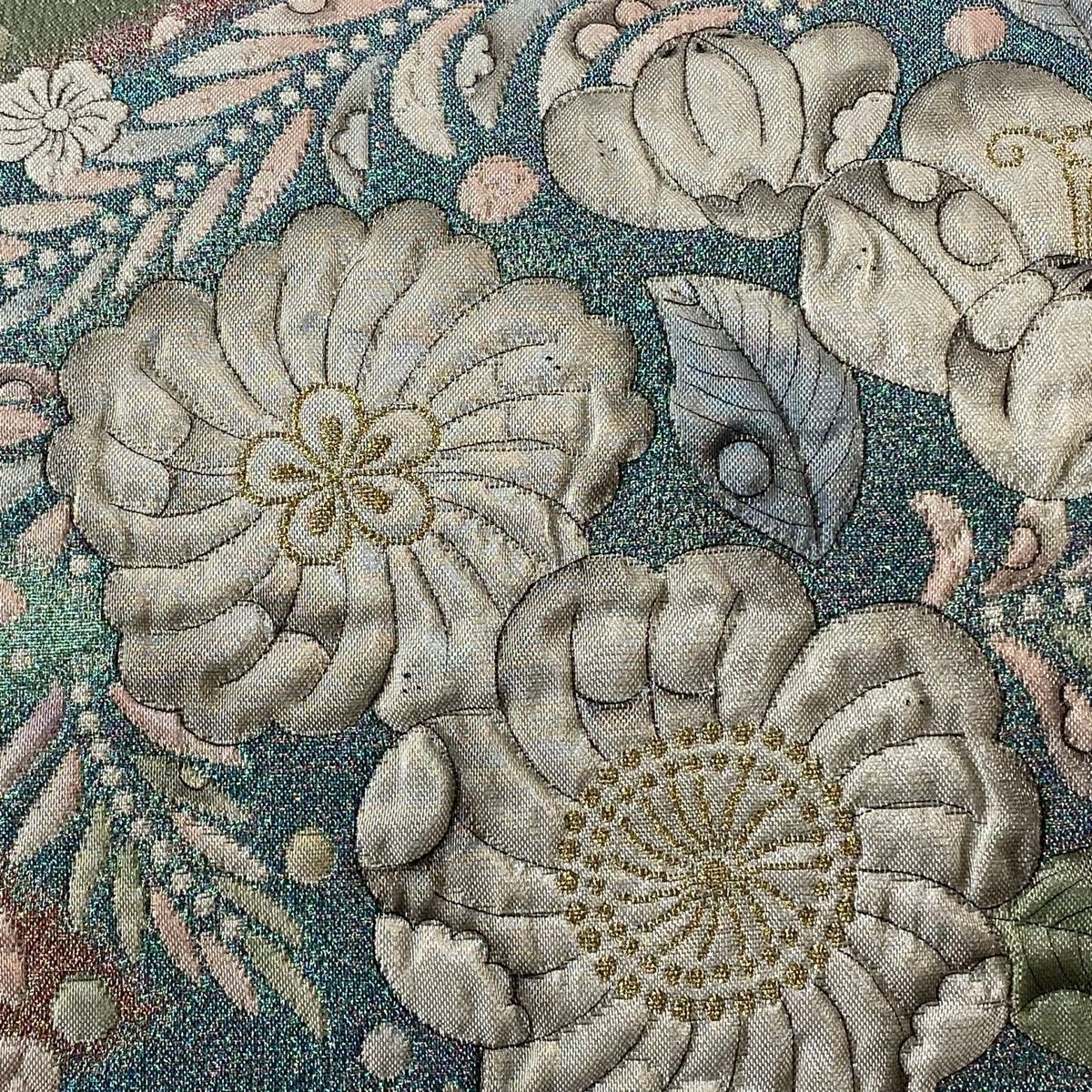 B4 美品 すくい織 唐花 金糸 キラキラ 太鼓 正絹 薄物 夏用 絽 紗 袋帯 B4 美品 すくい織 唐花 金糸 キラキラ 太鼓 正絹 薄物 夏用 絽