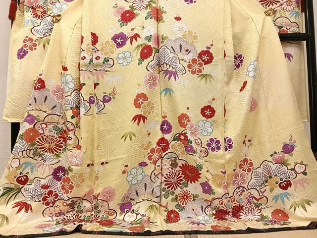 平和屋着物○豪華振袖 京友禅 駒刺繍 草花宝尽くし文 金彩 仮絵羽 逸品