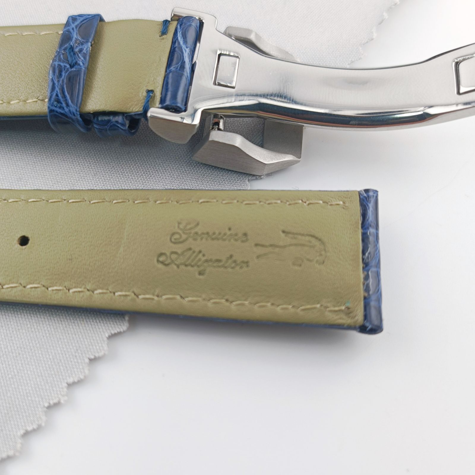 20mm 腕時計 アリゲーターレザー ワニ革ベルト ブルー 青 D