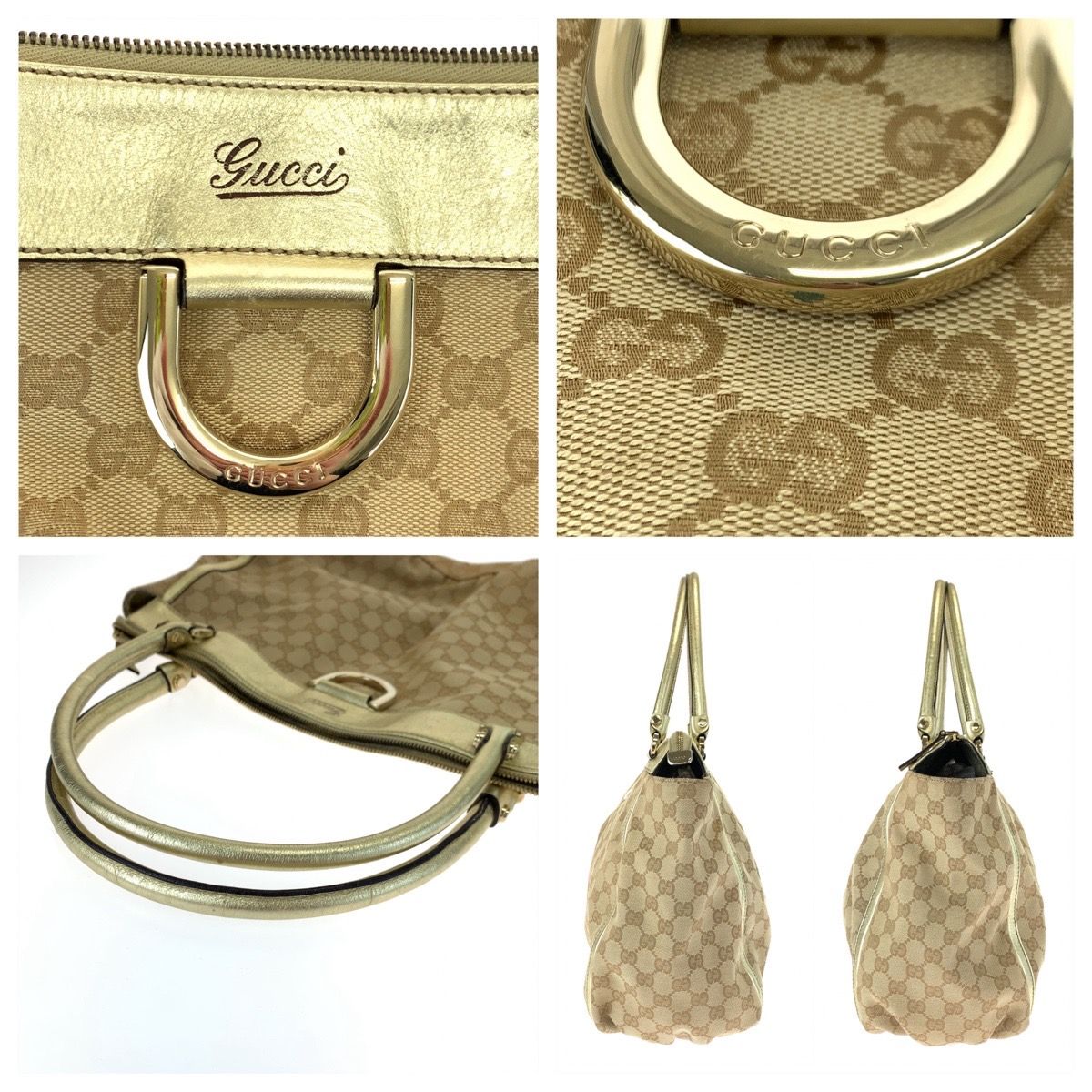 美品 GUCCI グッチ アビー ベージュ ゴールド GGキャンバス/レザー