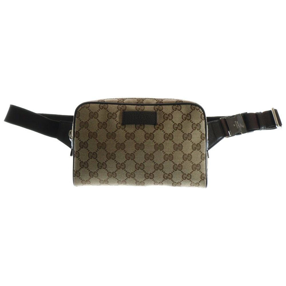 GUCCI グッチ GGキャンバス ボディバッグ ウエストバッグ ショルダーバッグ ブラウン×ベージュ シルバー金具 レザー×キャンバス 449174