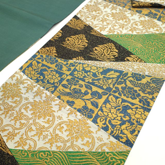 中古】 袋帯 リサイクル 京都 西陣 渡文 正絹 金糸 名物裂 鶏頭 鳥 花