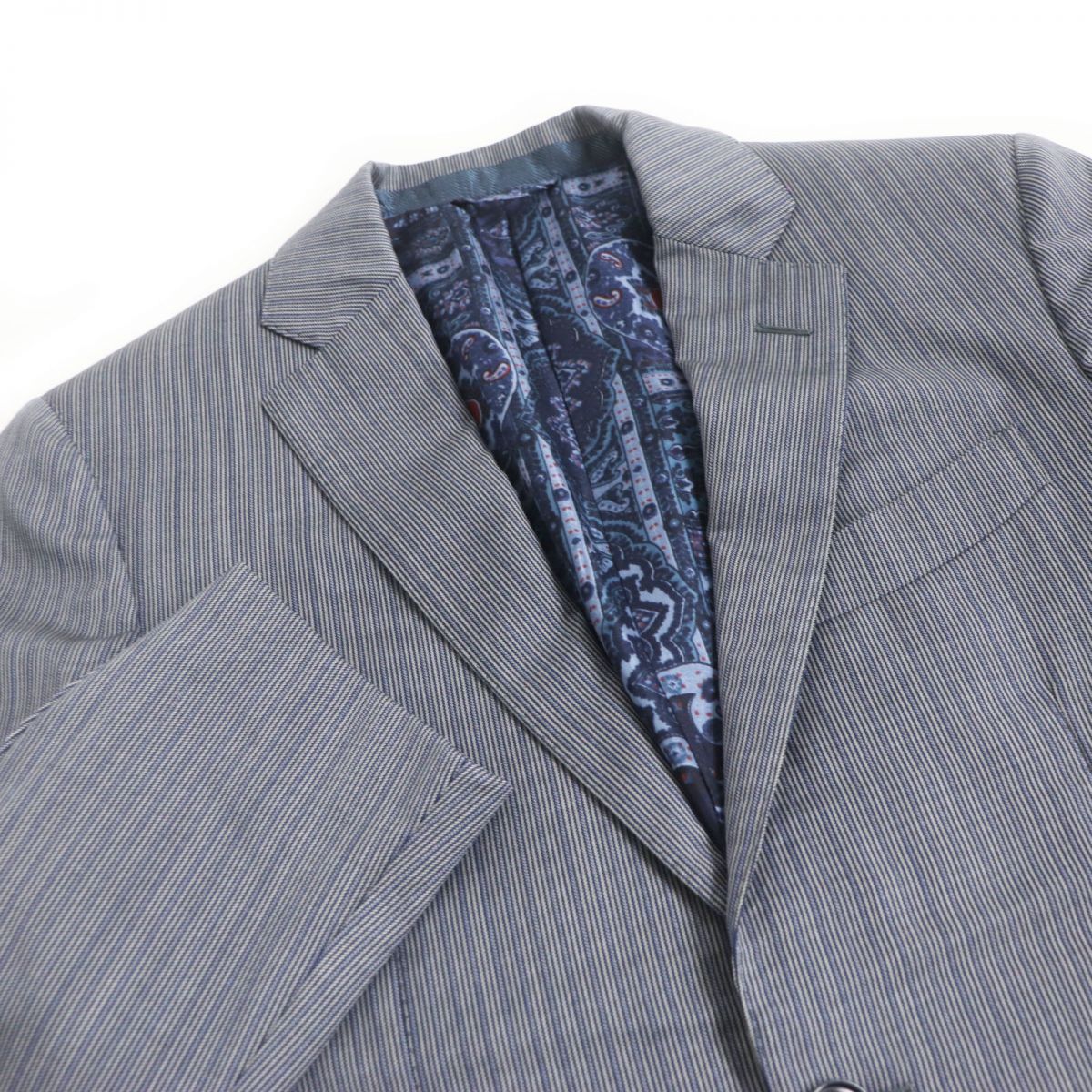 未使用級!L相当　ETRO スーツ　ネイビー　裏地ペイズリー　ストライプ　シルク 未使用級!L相当 ETRO スーツ ネイビー 裏地ペイズリー