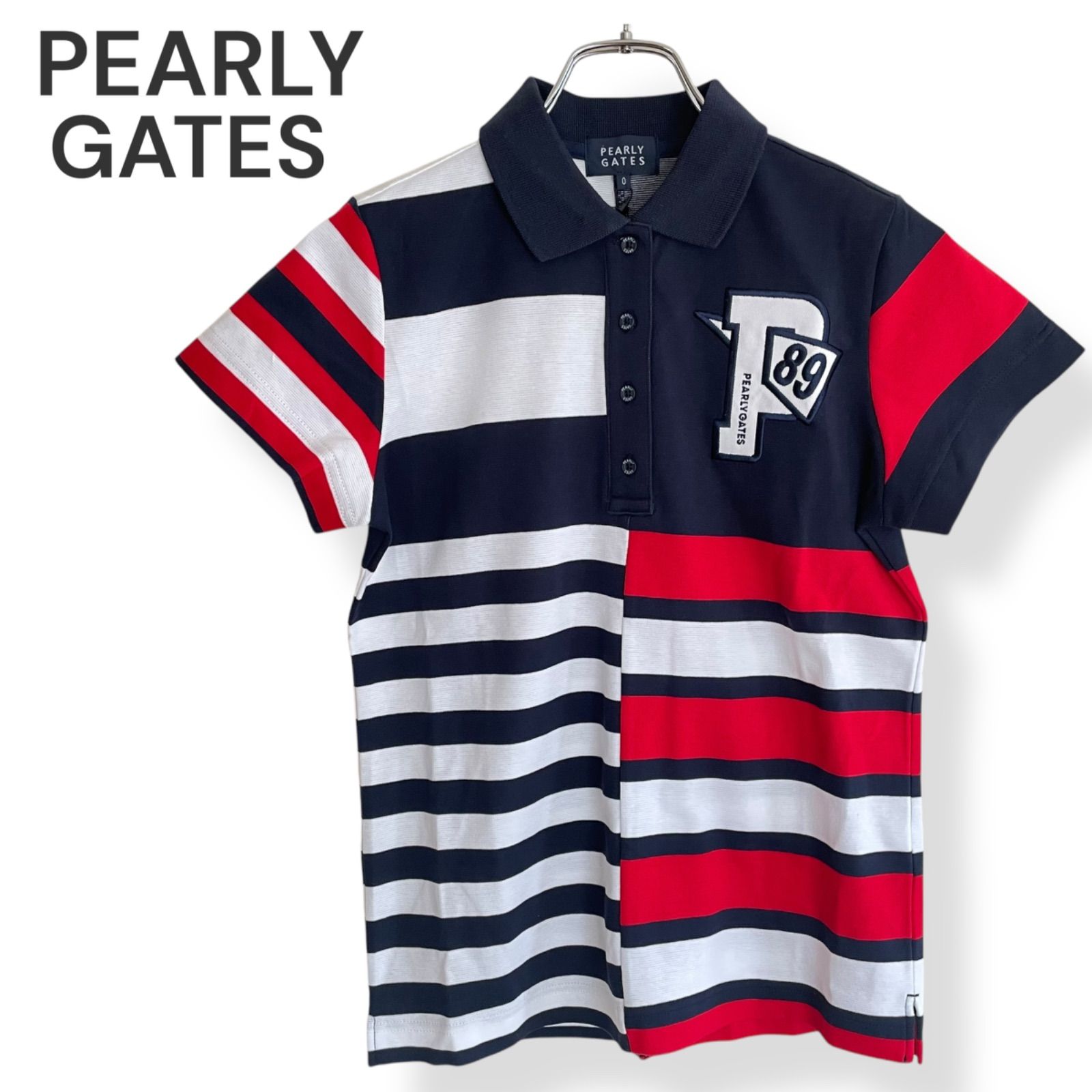 PEARLY GATES パーリーゲイツ ホワイト×ネイビー×レッド 胸ロゴ