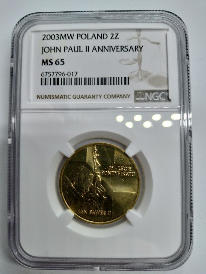 NGC MS65 2003年 ポーランド ヨハネ パウロ2世 ANNIVERSARY 2ズウォティ ノルディックゴールド貨