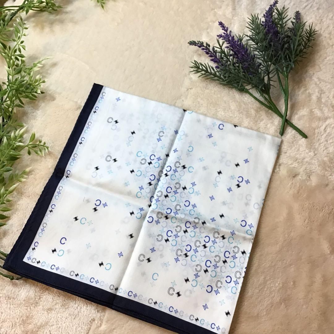 セリーヌ ハンカチ ミニスカーフ マカダム Cロゴ CELINE 大判 水色