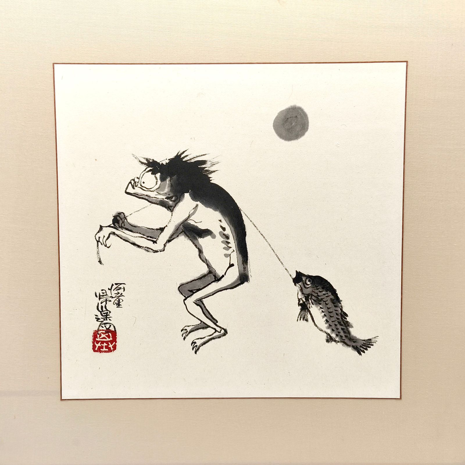 色紙水墨画 河童の魚釣り - メルカリ