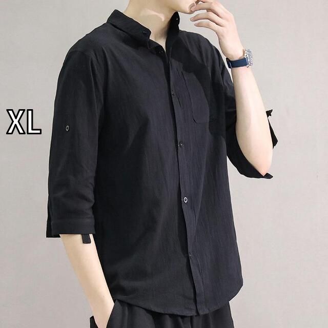 [XL] メンズ ファッション 服 男性用 オシャレ シンプル 大人 かっこいい 大きいサイズ ストリート 紳士服 リネンシャツ 七分袖 夏 半袖 シャツ スタイル カジュアル ジャケット