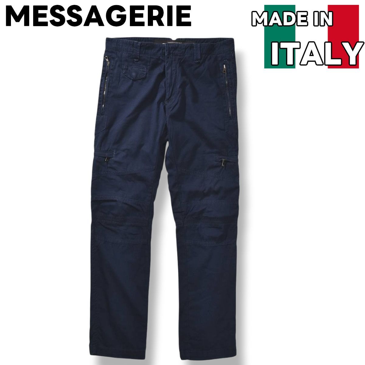 イタリア製 メッサジェリエ MESSAGERIE SLIM FIT スリムフィット 切り替えデザイン コットン パンツ サイドポケット デザイナーズ ストリート 44 ネイビー メンズ