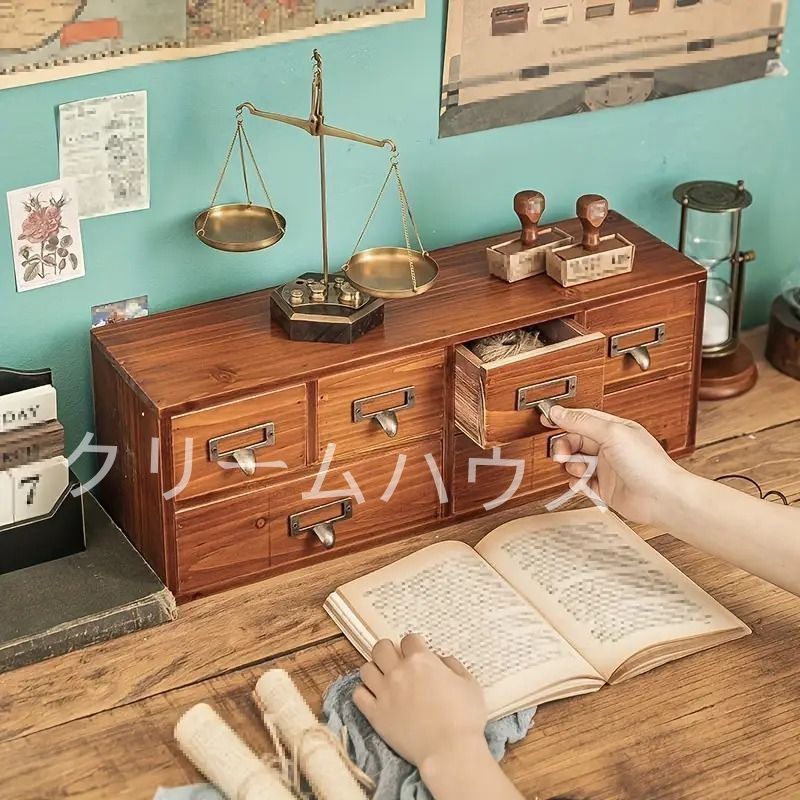 書類 収納 木製ファイルキャビネット - 引き出し付きデスクトップ