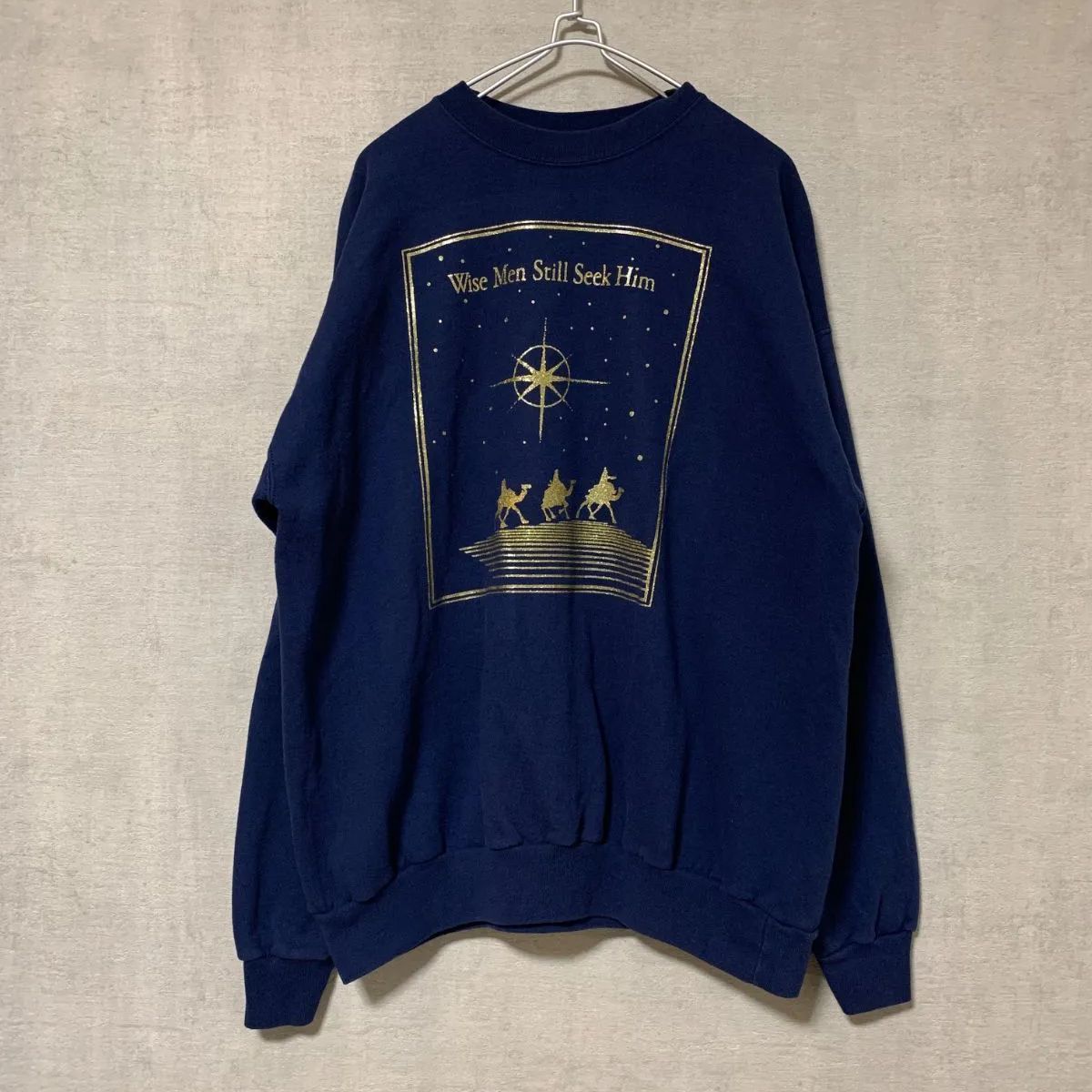 90s Hanes スウェット ビッグプリント ネイビー【メンズXL