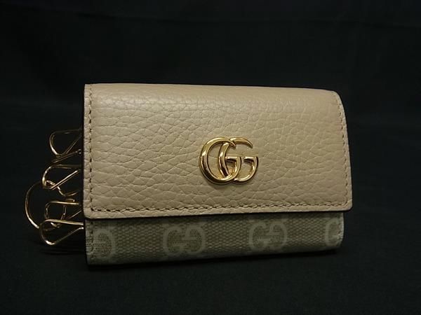 GUCCI グッチ 456118 GGマーモント GG柄 レザー×PVC 6連 キーケース 鍵入れ ベージュ系×グレー系 FP1241