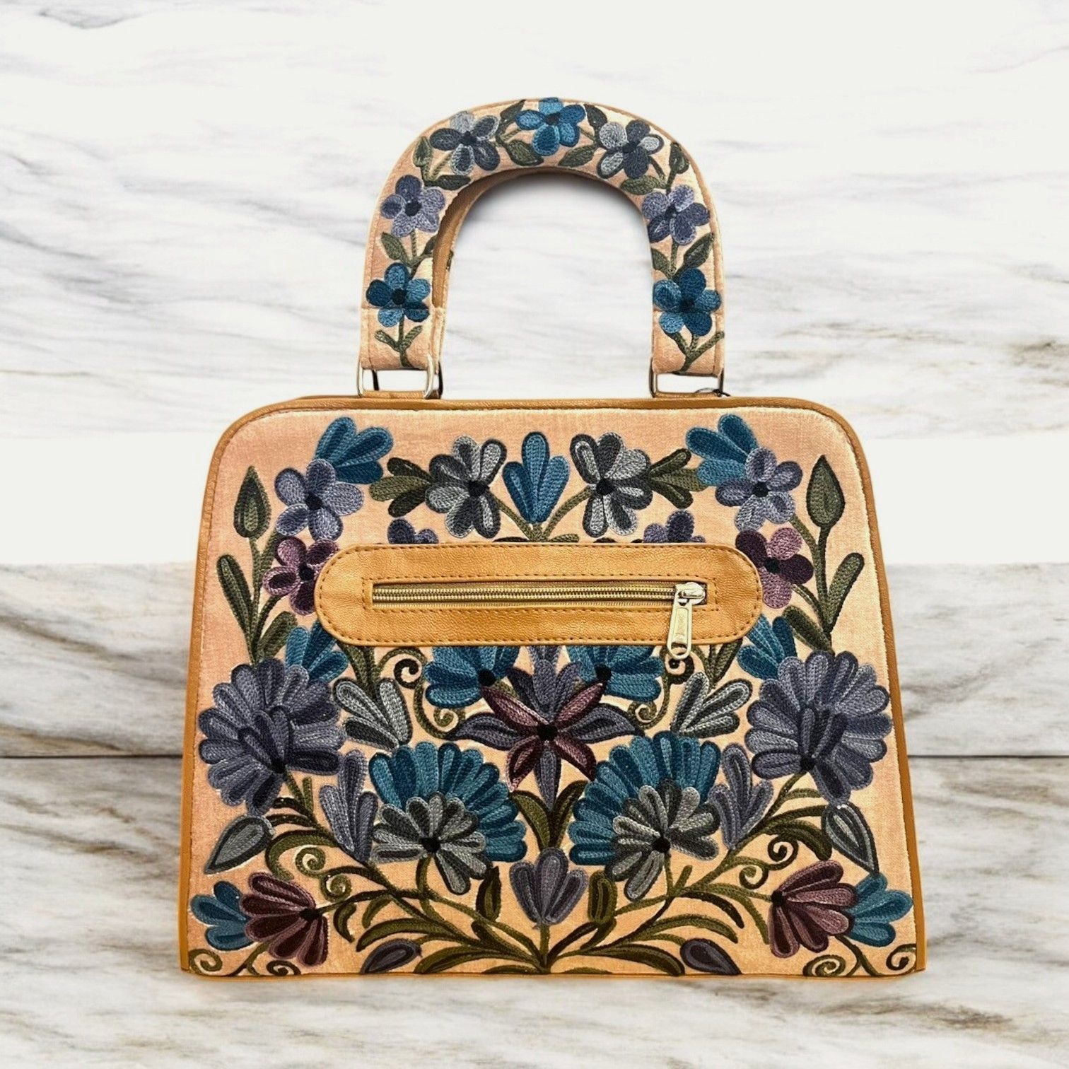 ハンドバッグ ショルダーバッグ 刺繍 草花模様 カシミール刺繍 シルク 