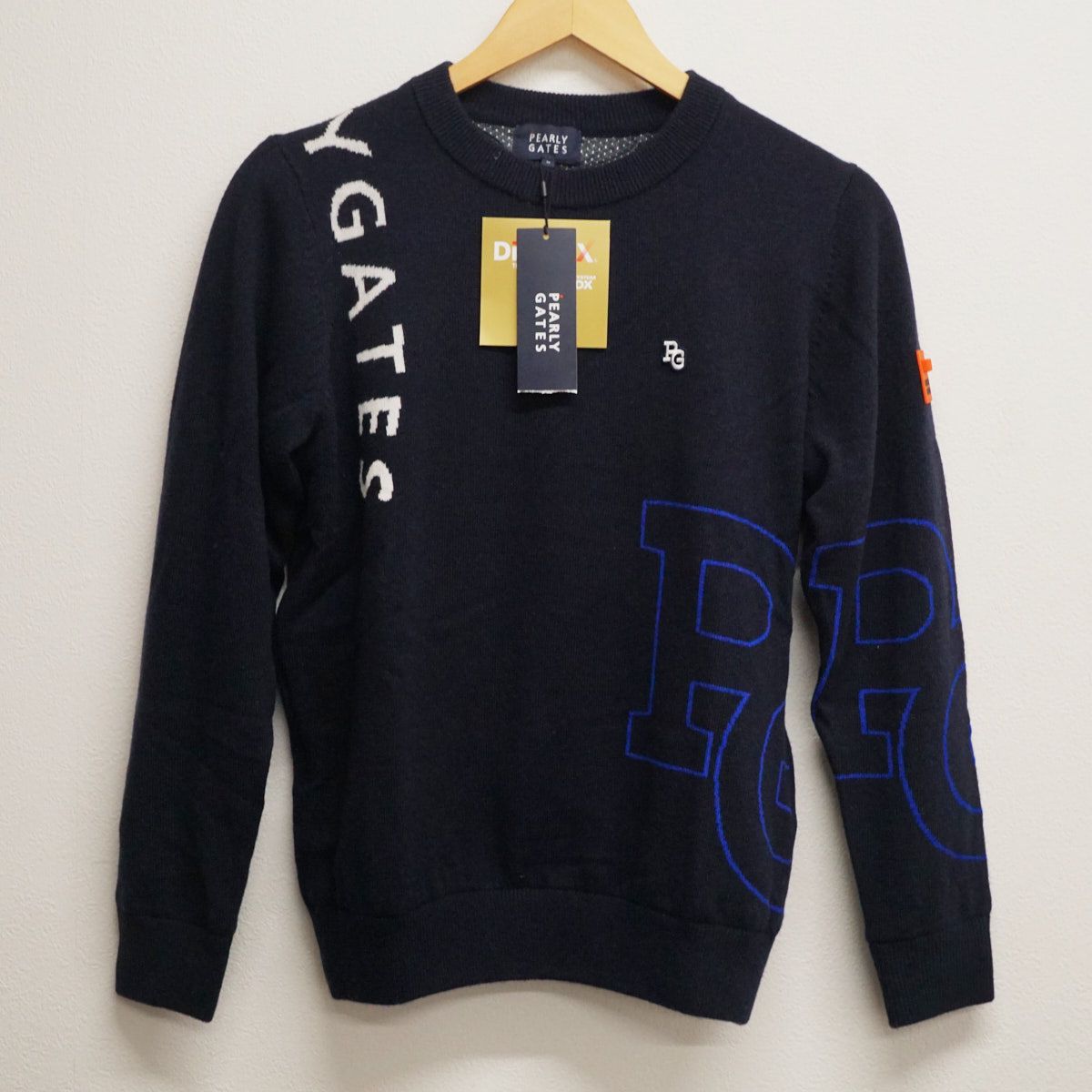 PEARLY GATES パーリーゲイツ 天竺×DIAPLEX クルーネックニットプルオーバー サイズ0 ネイビー X7983