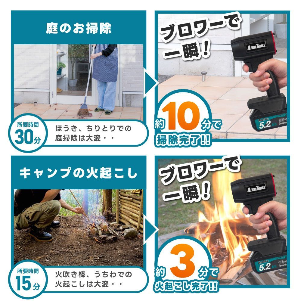 セット】 AERO TOOLS 強力ブロワー MK-1 & マキタ互換 バッテリー 18V