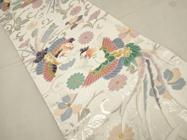 平和屋着物◎六通柄袋帯 鳳凰花唐草文 九百錦 プラチナ箔 正絹 逸品