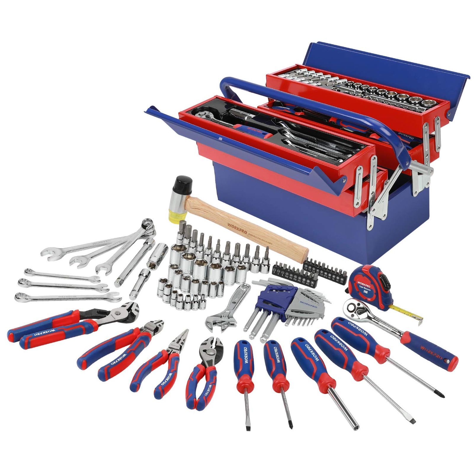 WORKPRO ツールセット 工具セット 家庭用 自動車 85点組 ホームツールセット ガレージツール 整備工具セット ソケットレンチセット メンテナンス 車 バイク DIY作業 鉄製ケース付属
