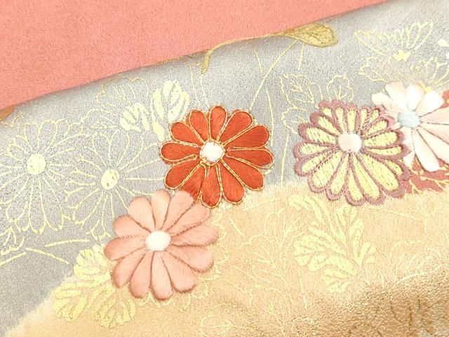 平和屋着物○創業460年・千總 訪問着 絞り 刺繍 草花文 金彩 正絹 逸品  